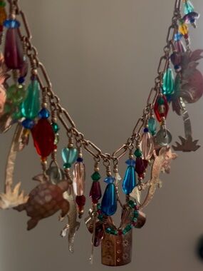 Beach Inspired Sterling Silver & Beaded Charm Necklace